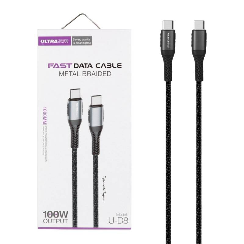 کابل شارژ فست Type-C to Type-C UltraSUR مدل U-D8  100W- مشکی