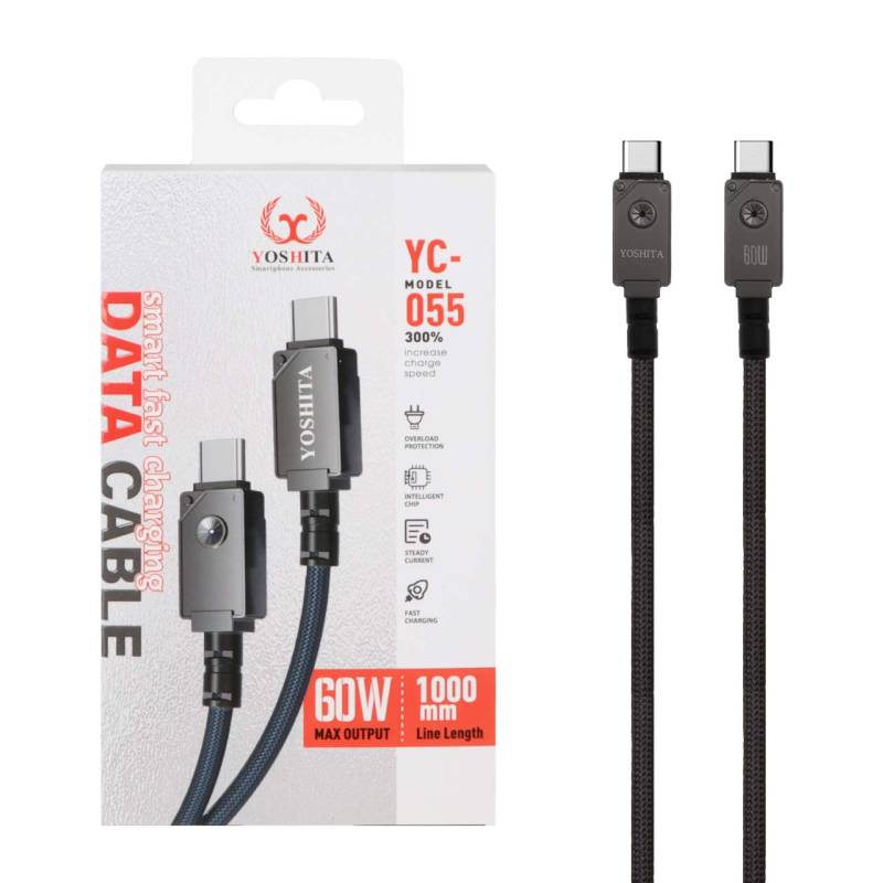 کابل شارژ فست Yoshita Type-C to Type-C مدل YC-055 60W مشکی | شارژ سریع PD ۶۰ وات