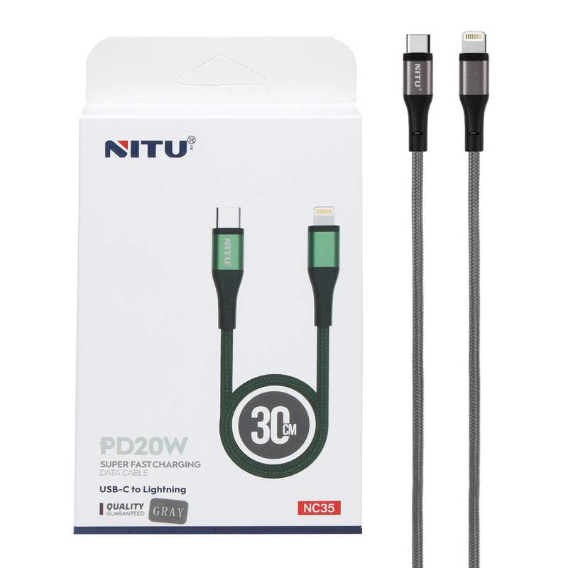 کابل شارژ پاوربانک PD و فست NITU Type-C to LIGHTNING مدل NC۳۵